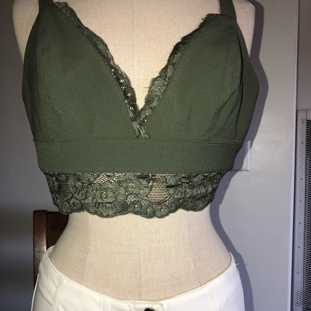 BEBE Crop Top, Forest Green, Size 12 (Large)